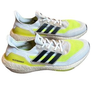 Adidas Ultraboost 21 Running Shoes Men’s 11.5 White Solar Yellow Sneakers